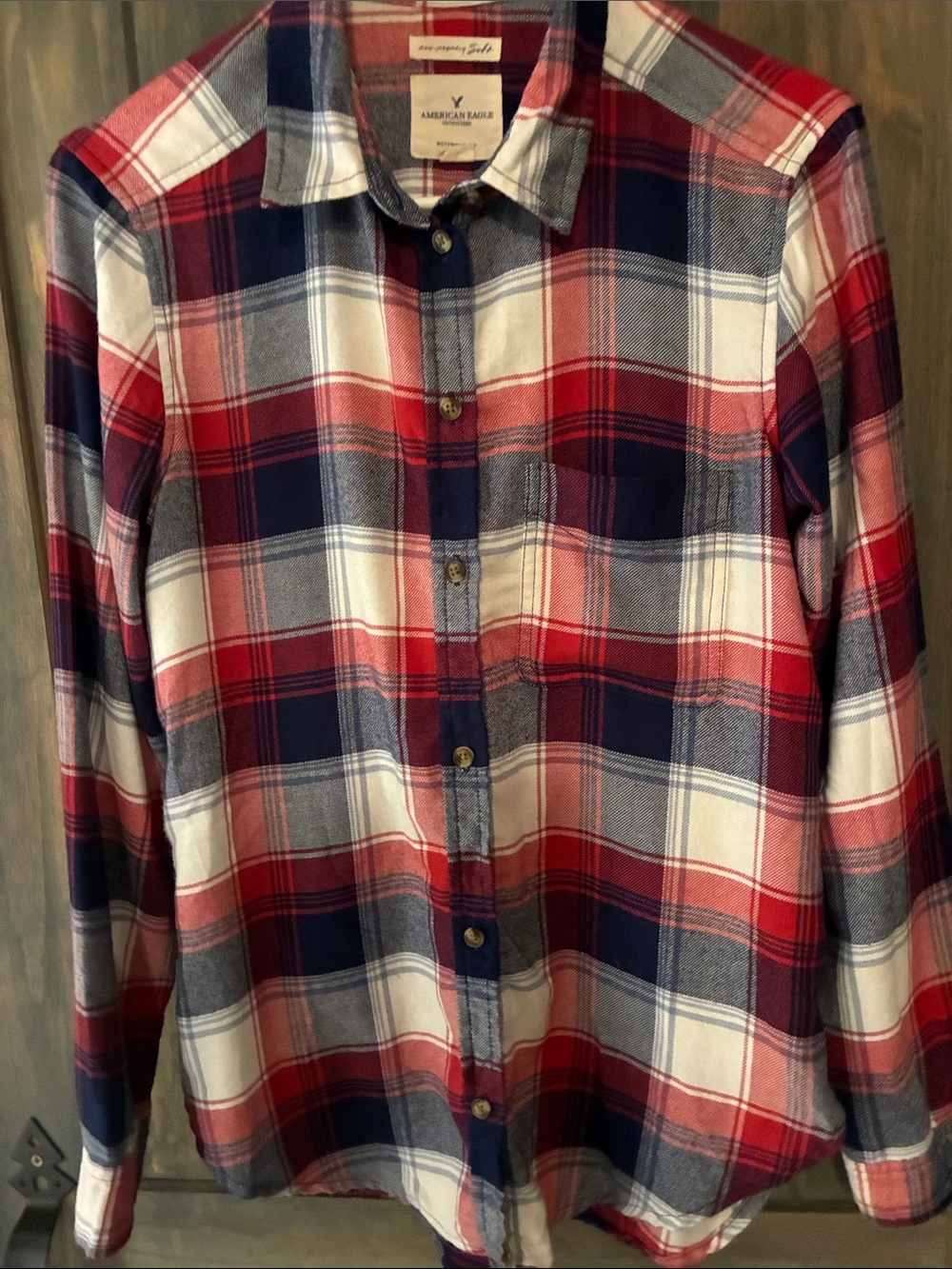 American Eagle Outfitters Women’s Flannel Navy & White Plaid Button-Down Shirt